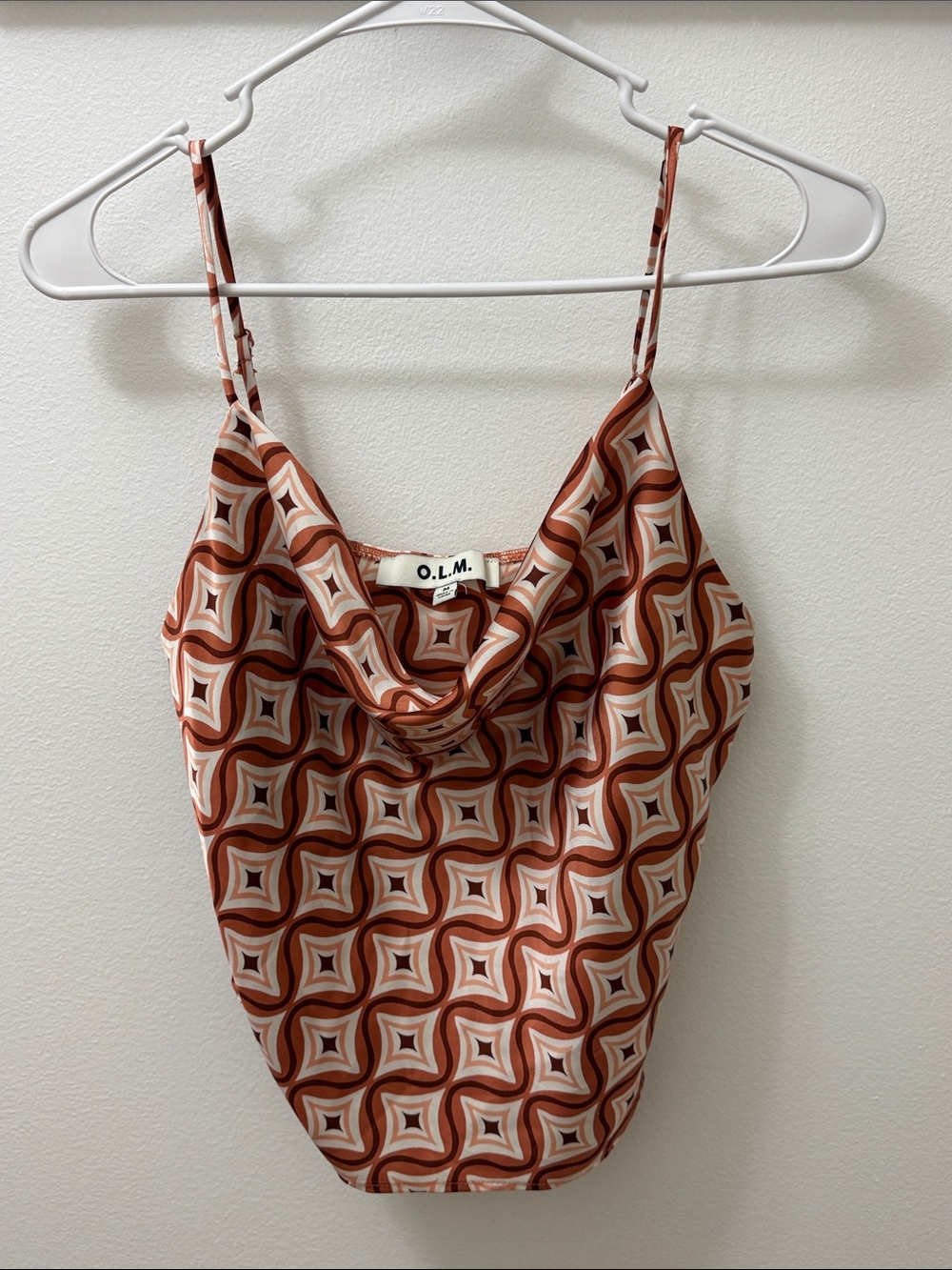 O.L.M. Geo Print Cowl Neck Cami - Rust & Cream